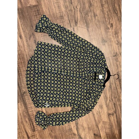 Anthropologie CAbi Mosaic Blouse Blue Yellow Top #3773 Size Medium, MSRP $89 - Picture 7 of 13